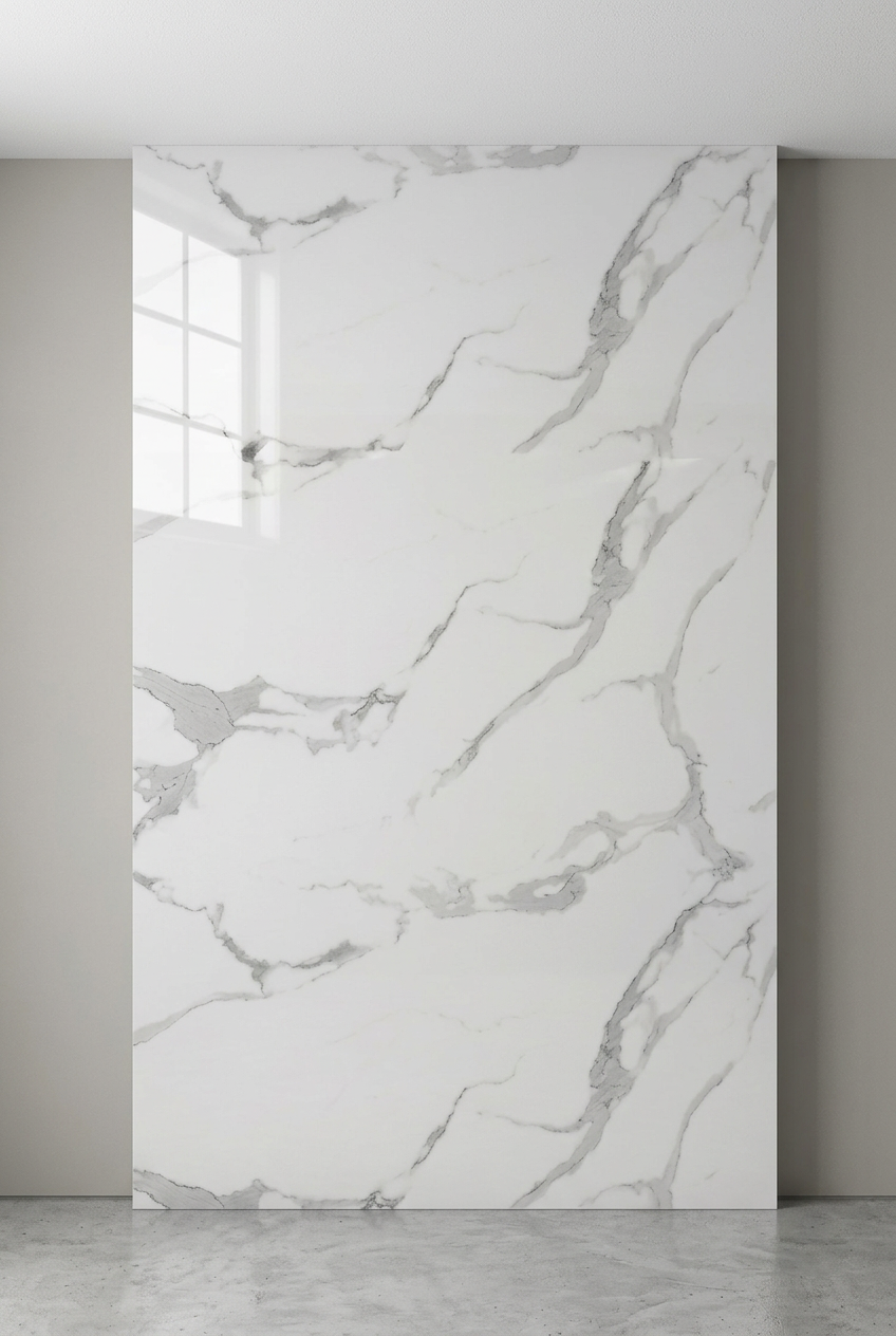 UV PVC Wall Marble Sheet, Soft White, 4x8 feet 3mm | Panore 