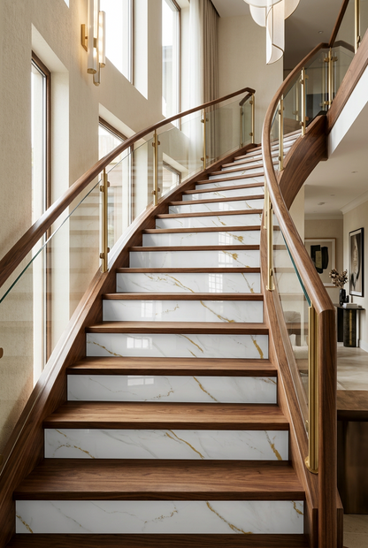 Marble-effect UV PVC Wall Panel, Gold Striped White, 4x8 feet 3mm | Panore