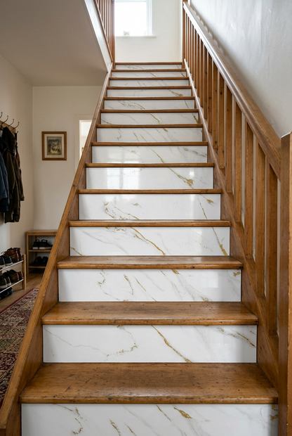 Marble-effect UV PVC Wall Panel, Gold Striped White, 4x8 feet 3mm | Panore