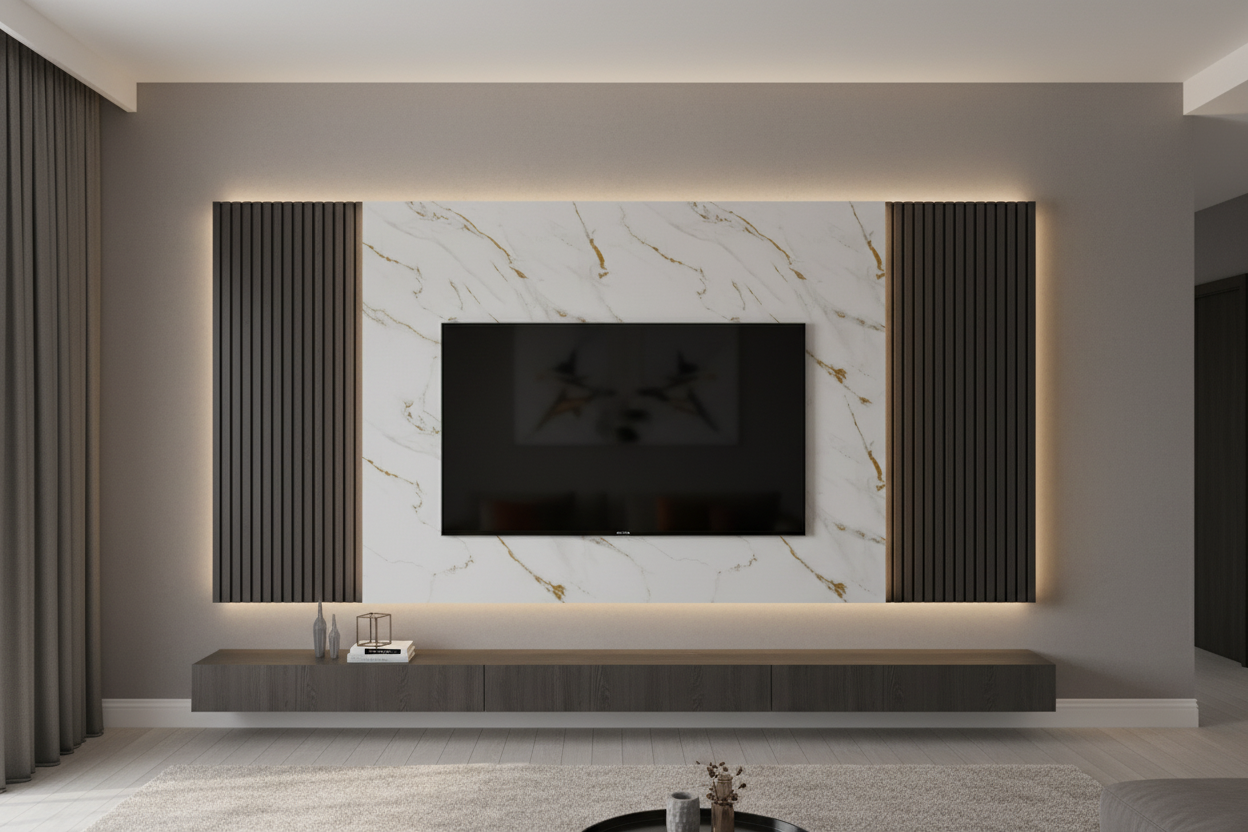 Panneau Mural UV en PVC effet marbre, Blanc ligné d'or, 4x8 pied 3mm | Panore - Panore