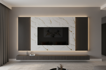 Panneau Mural UV en PVC effet marbre, Blanc ligné d'or, 4x8 pied 3mm | Panore - Panore