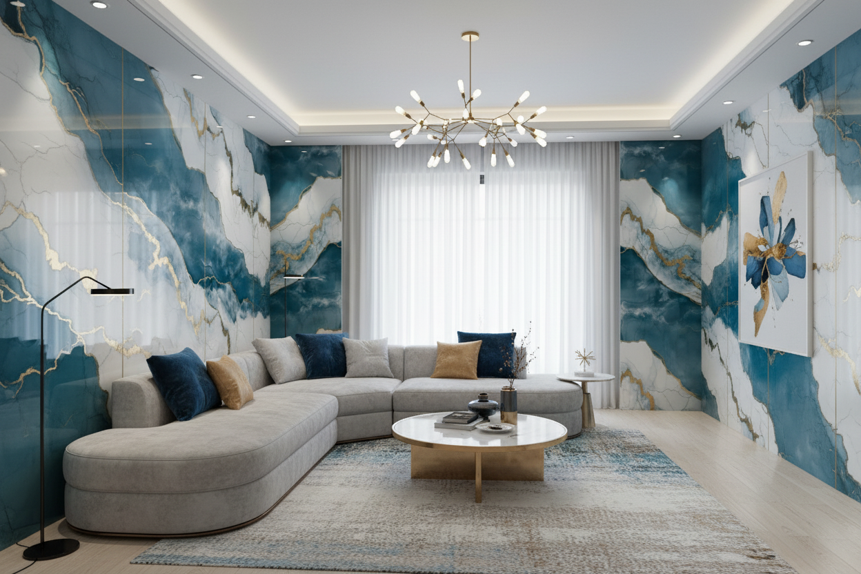 Panneau Mural UV en PVC effet marbre, Ciel nuagé dorée, 4x8 pied 3mm | Panore - Panore