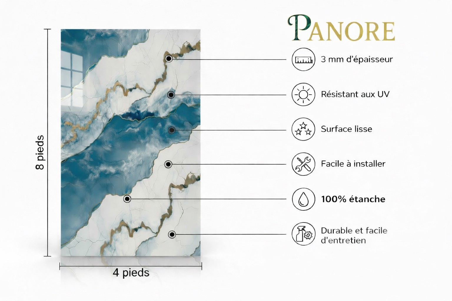 Panneau Mural UV en PVC effet marbre, Ciel nuagé dorée, 4x8 pied 3mm | Panore - Panore