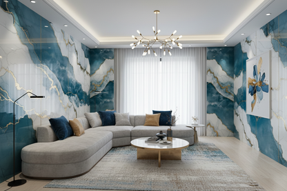 Panneau Mural UV en PVC effet marbre, Ciel nuagé dorée, 4x8 pied 3mm | Panore - Panore