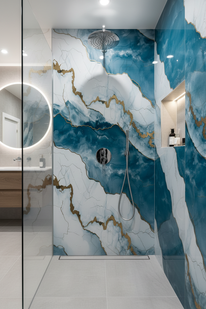 Panneau Mural UV en PVC effet marbre, Ciel nuagé dorée, 4x8 pied 3mm | Panore - Panore