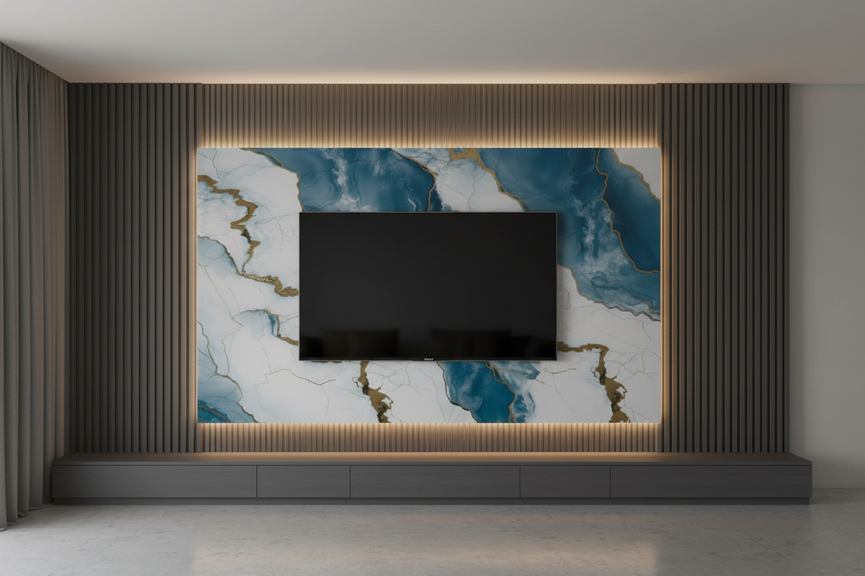 Panneau Mural UV en PVC effet marbre, Ciel nuagé dorée, 4x8 pied 3mm | Panore - Panore