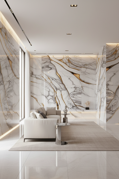 Panneau Mural UV en PVC effet marbre, Griffe d'or , 4x8 pied 3mm - Panore