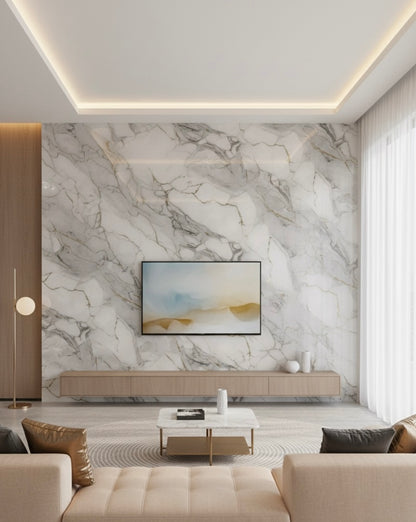 Panneau Mural UV en PVC effet marbre, Gris d'orage d'or , 4x8 pied 3mm - Panore