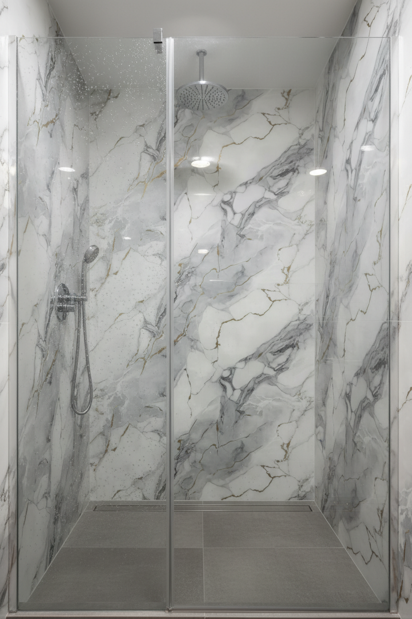 Panneau Mural UV en PVC effet marbre, Gris d'orage d'or , 4x8 pied 3mm - Panore