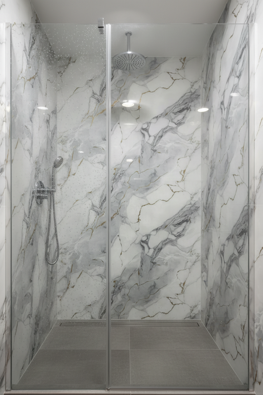 Panneau Mural UV en PVC effet marbre, Gris d'orage d'or , 4x8 pied 3mm - Panore