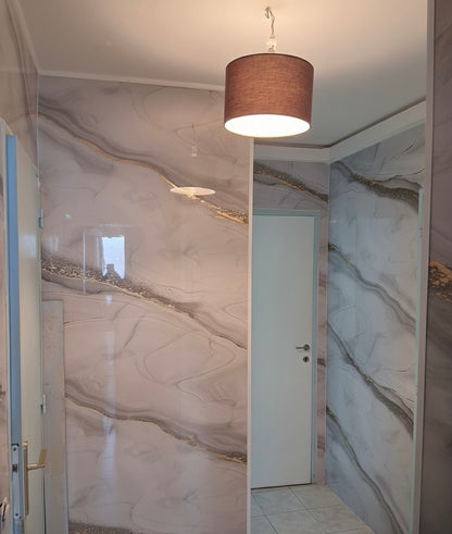 Panneau Mural UV en PVC effet marbre, Gris ligne dorée, 4x8 pied 3mm | Panore - Panore