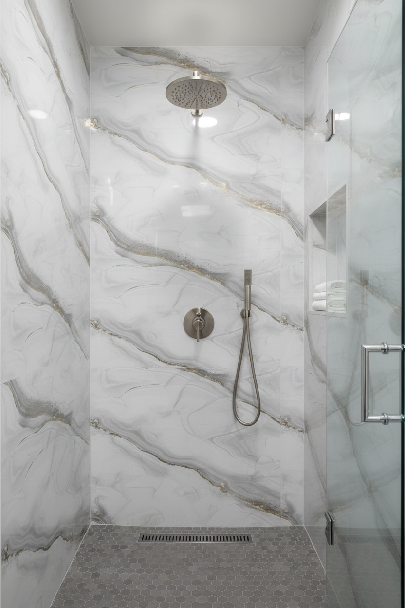 Panneau Mural UV en PVC effet marbre, Gris ligne dorée, 4x8 pied 3mm | Panore - Panore