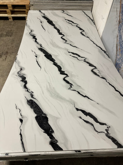 Panneau Mural UV en PVC effet marbre, Gris vague noir, 4x8 pied 3mm - Panore