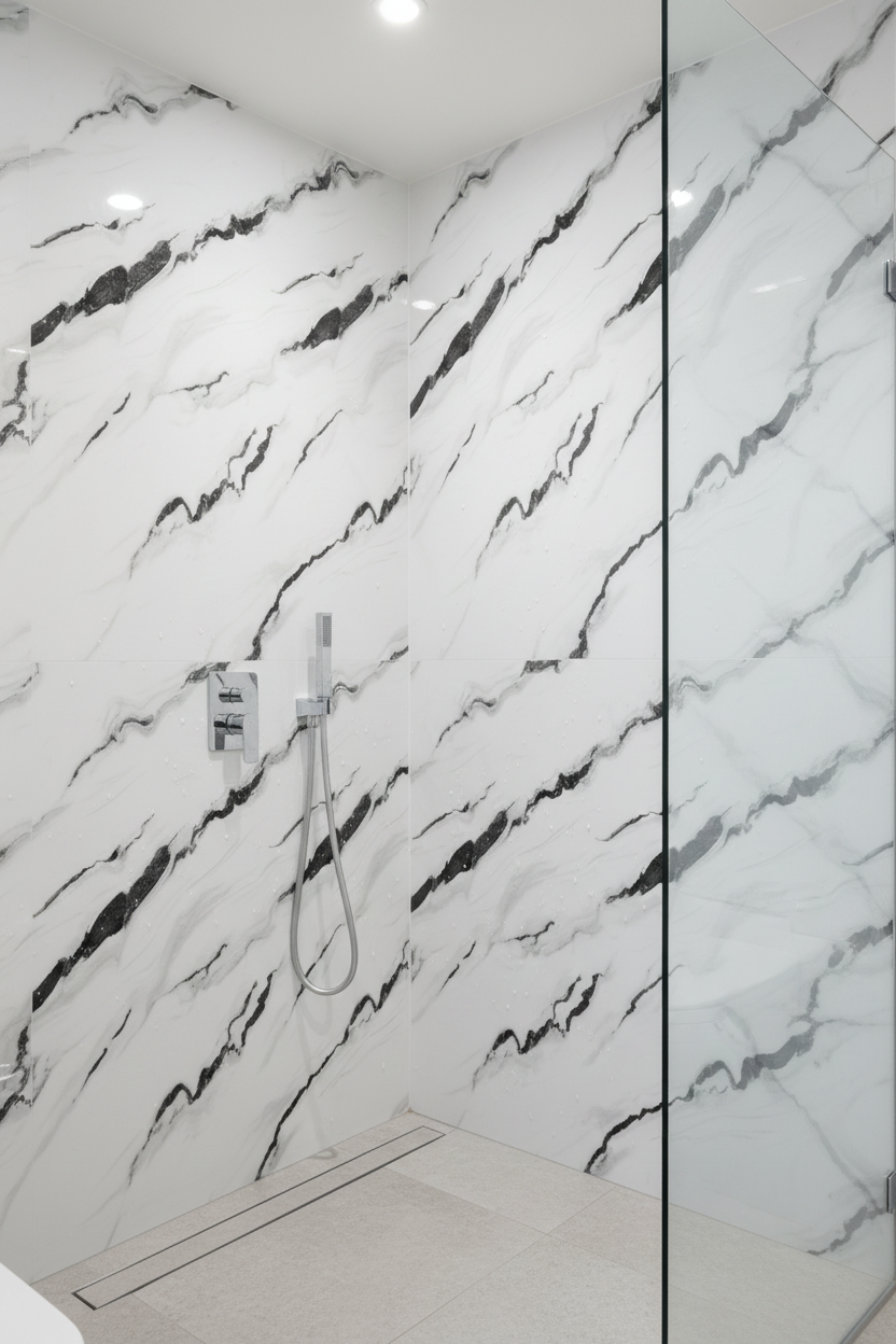 Panneau Mural UV en PVC effet marbre, Gris vague noir, 4x8 pied 3mm - Panore