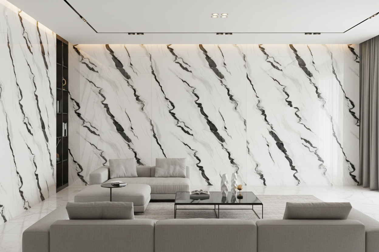 Panneau Mural UV en PVC effet marbre, Gris vague noir, 4x8 pied 3mm - Panore