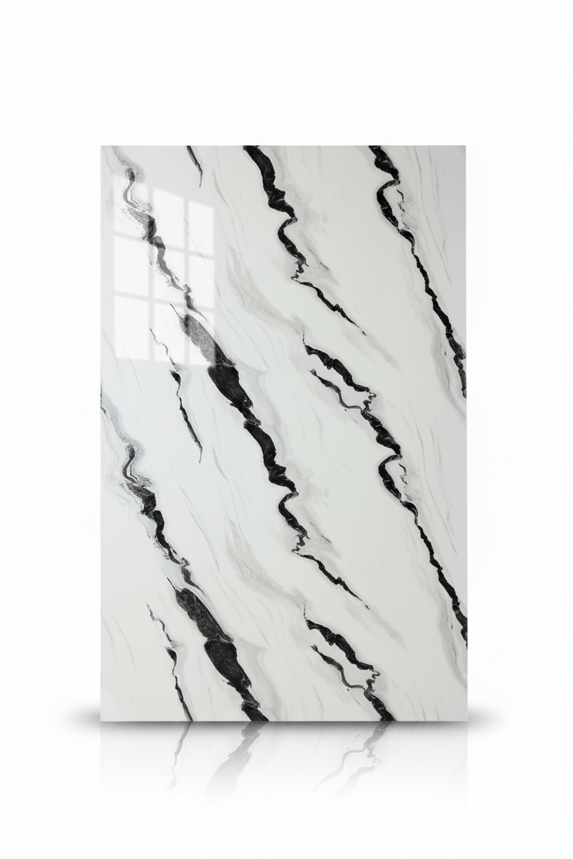 Panneau Mural UV en PVC effet marbre, Gris vague noir, 4x8 pied 3mm - Panore