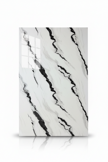 Panneau Mural UV en PVC effet marbre, Gris vague noir, 4x8 pied 3mm - Panore