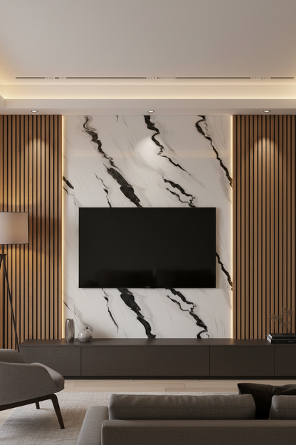 Panneau Mural UV en PVC effet marbre, Gris vague noir, 4x8 pied 3mm | Panore