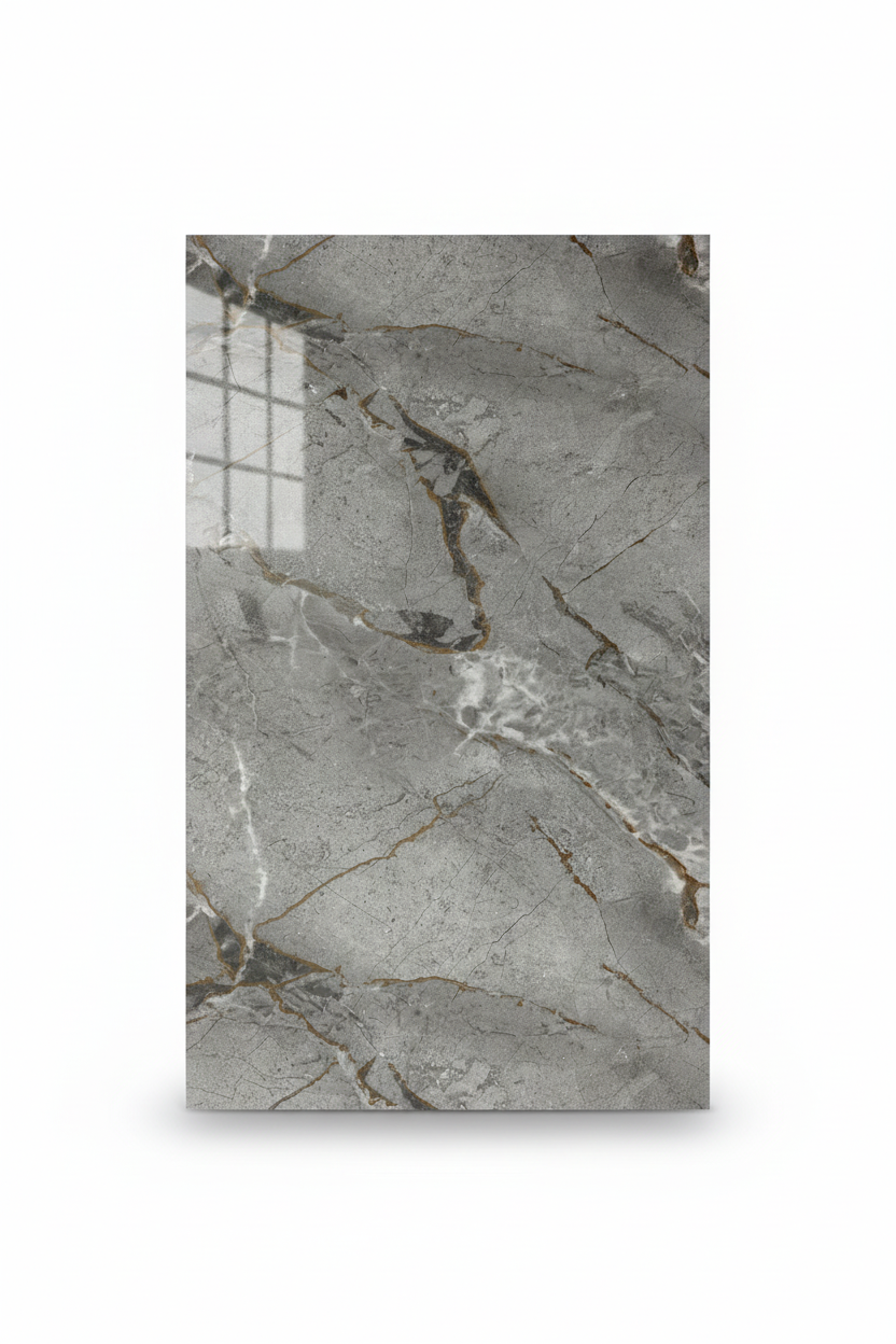 Panneau Mural UV en PVC effet marbre, Gris veine d'or , 4x8 pied 3mm - Panore