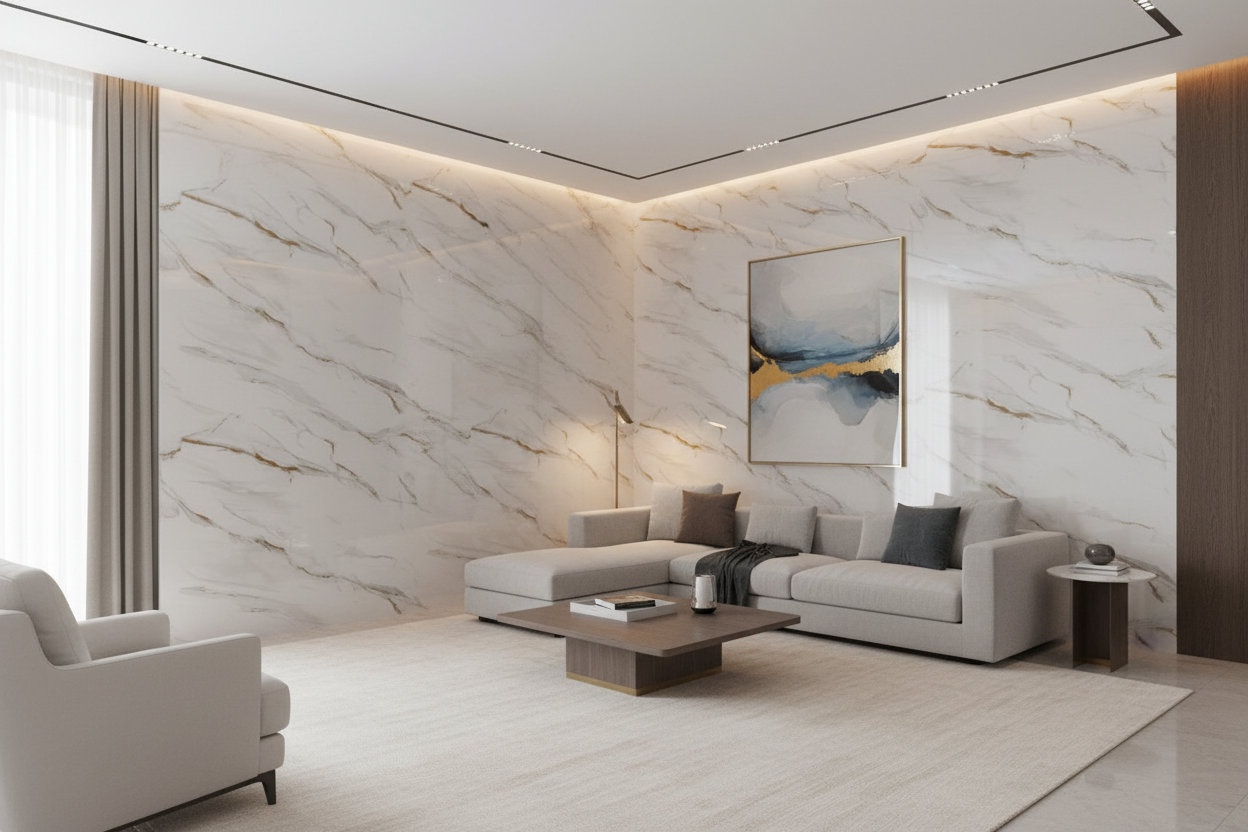 Panneau Mural UV en PVC effet marbre, Ivoire doré , 4x8 pied 3mm | Panore - Panore