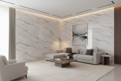 Panneau Mural UV en PVC effet marbre, Ivoire doré , 4x8 pied 3mm | Panore - Panore