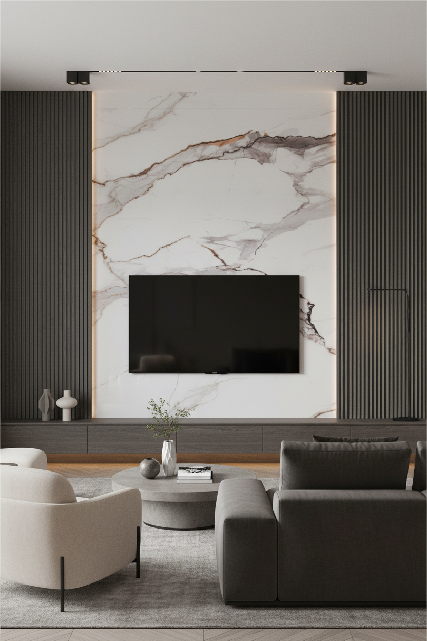 Panneau Mural UV en PVC effet marbre, Lin argenté , 4x8 pied 3mm | Panore