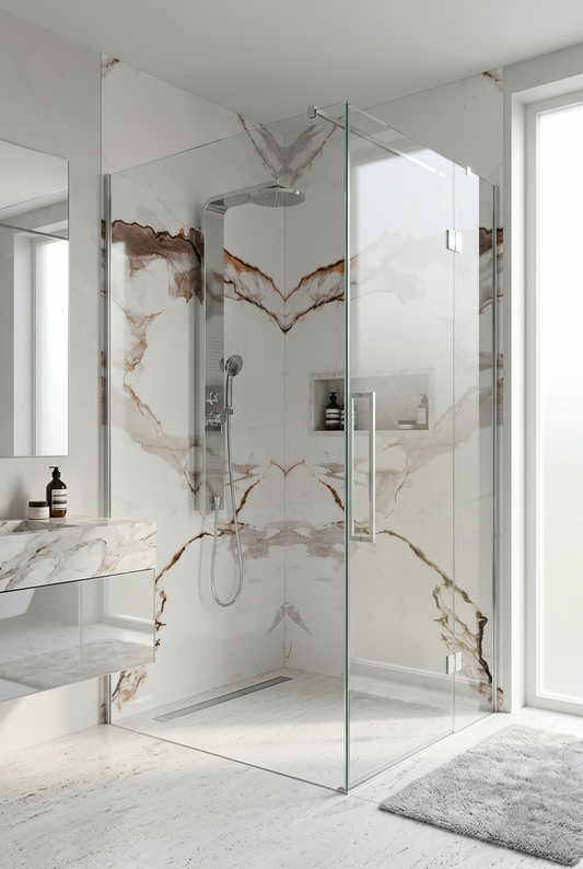 Panneau Mural UV en PVC effet marbre, Lin argenté , 4x8 pied 3mm | Panore