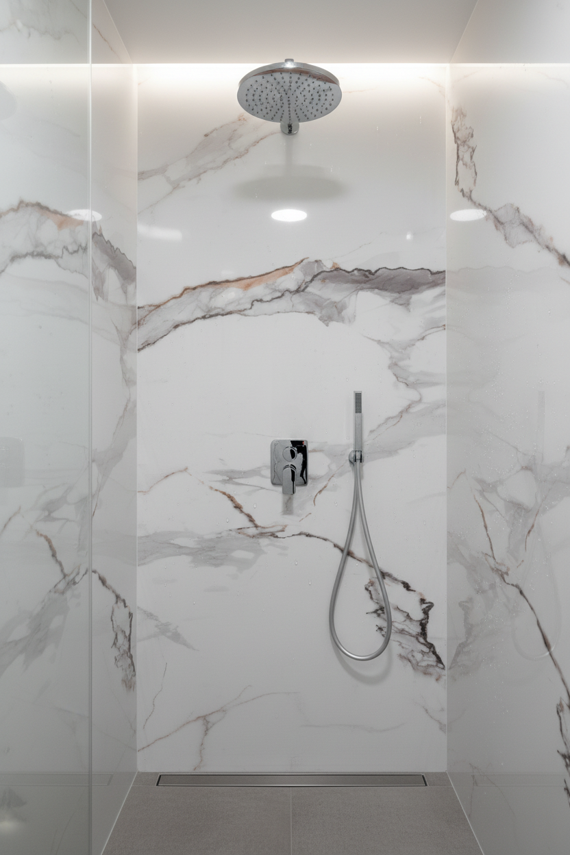 Panneau Mural UV en PVC effet marbre, Lin argenté , 4x8 pied 3mm | Panore - Panore