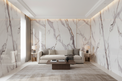 Panneau Mural UV en PVC effet marbre, Lin argenté , 4x8 pied 3mm | Panore - Panore