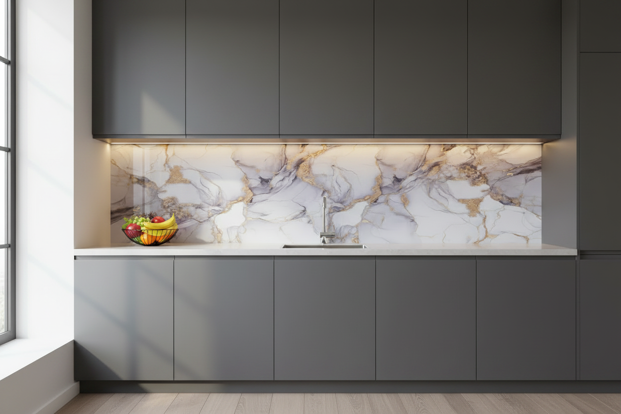 Panneau Mural UV en PVC effet marbre, Mauve doré , 4x8 pied 3mm