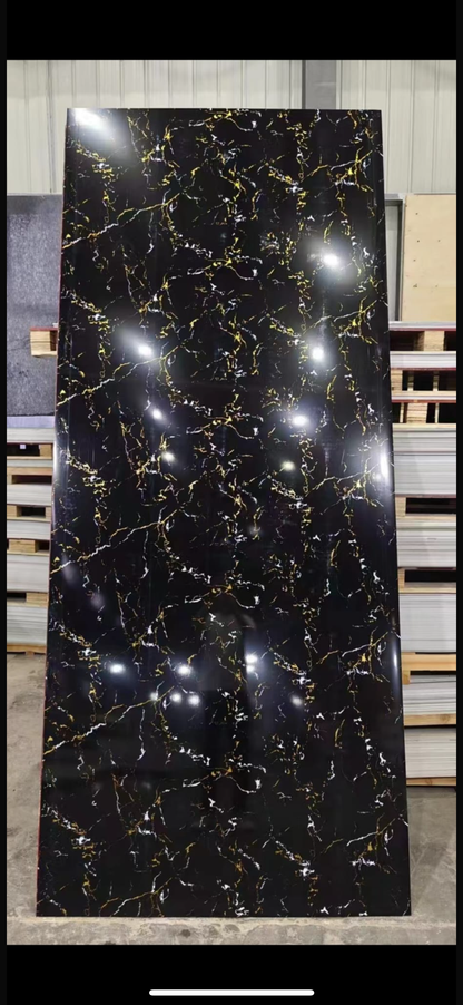 Panneau Mural UV en PVC effet marbre, Noir brillant d'or blanc, 4x8 pied 3mm - Panore