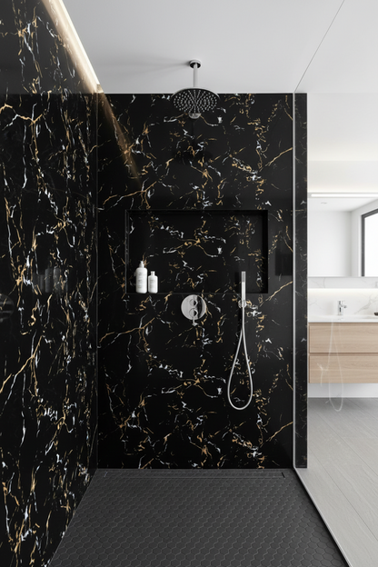 Panneau Mural UV en PVC effet marbre, Noir brillant d'or blanc, 4x8 pied 3mm - Panore