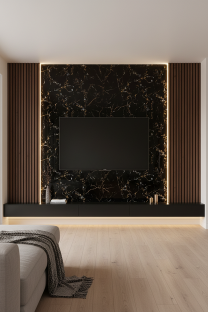 Panneau Mural UV en PVC effet marbre, Noir brillant d'or blanc, 4x8 pied 3mm - Panore