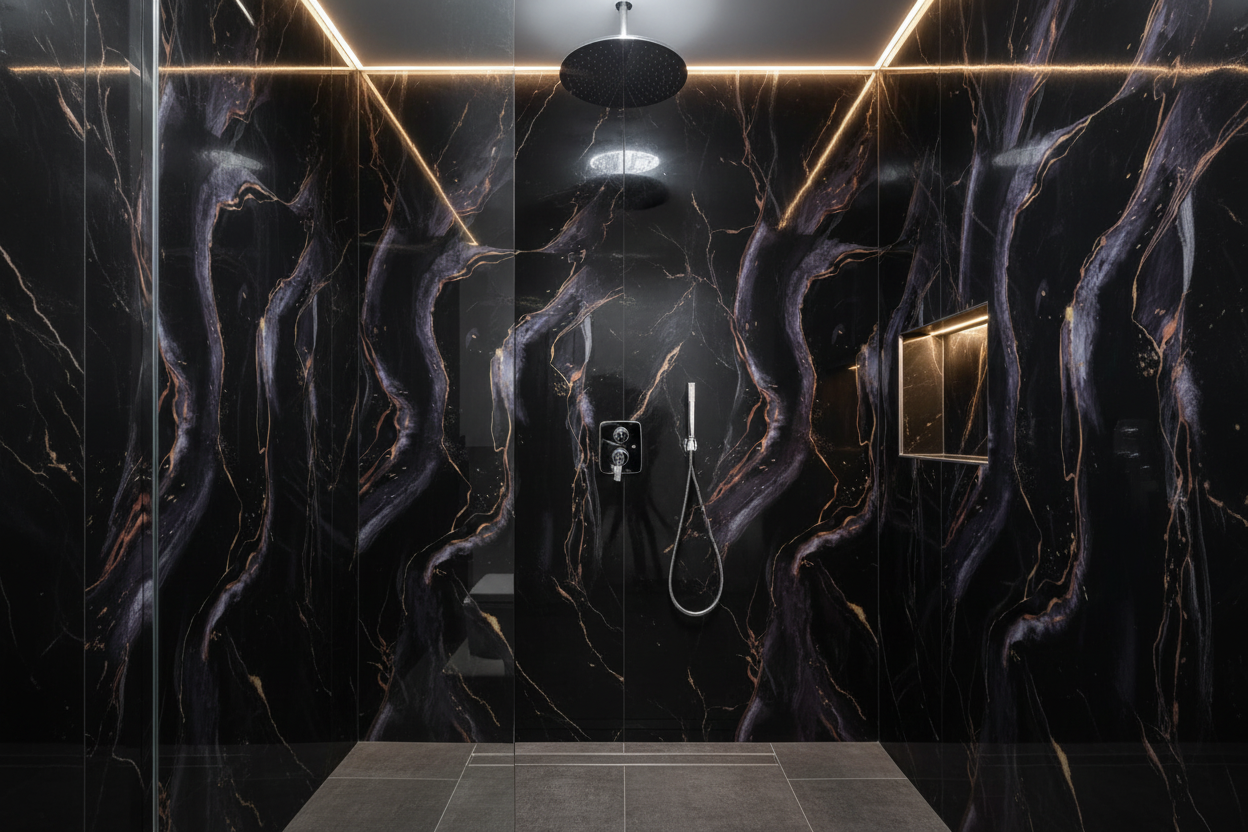 Panneau Mural UV en PVC effet marbre, Noir galactique, 4x8 pied 3mm | Panore - Panore