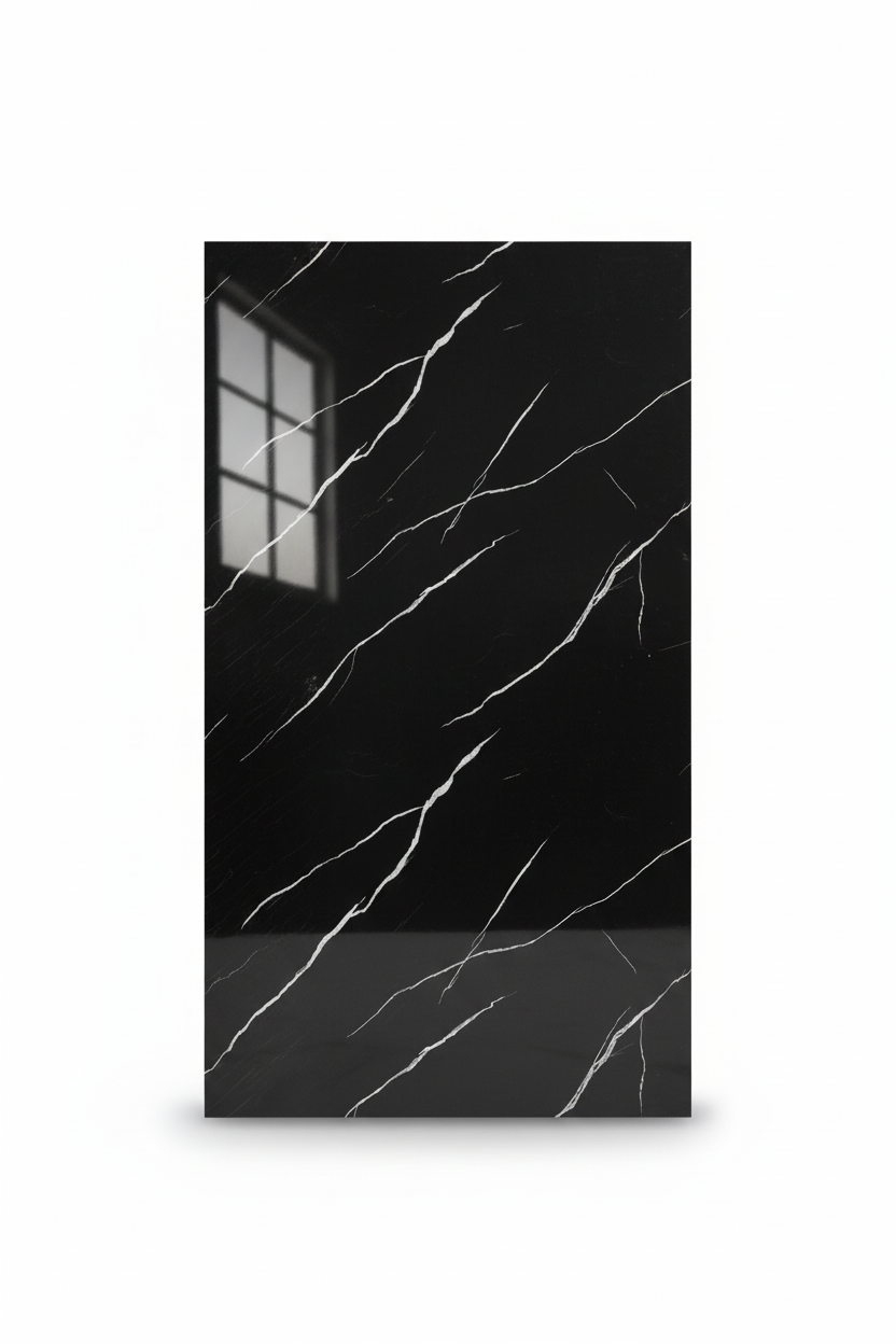 Panneau Mural UV en PVC effet marbre, Noir ligne blanche , 4x8 pied 3mm - Panore