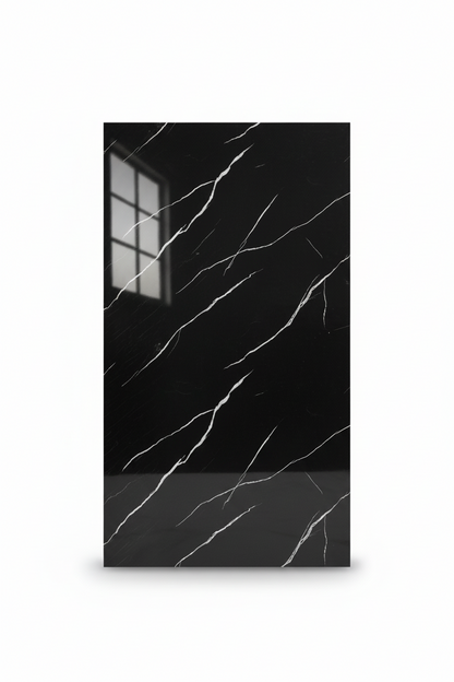 Panneau Mural UV en PVC effet marbre, Noir ligne blanche , 4x8 pied 3mm - Panore