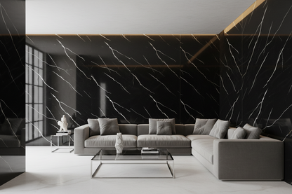 Panneau Mural UV en PVC effet marbre, Noir ligne blanche , 4x8 pied 3mm - Panore