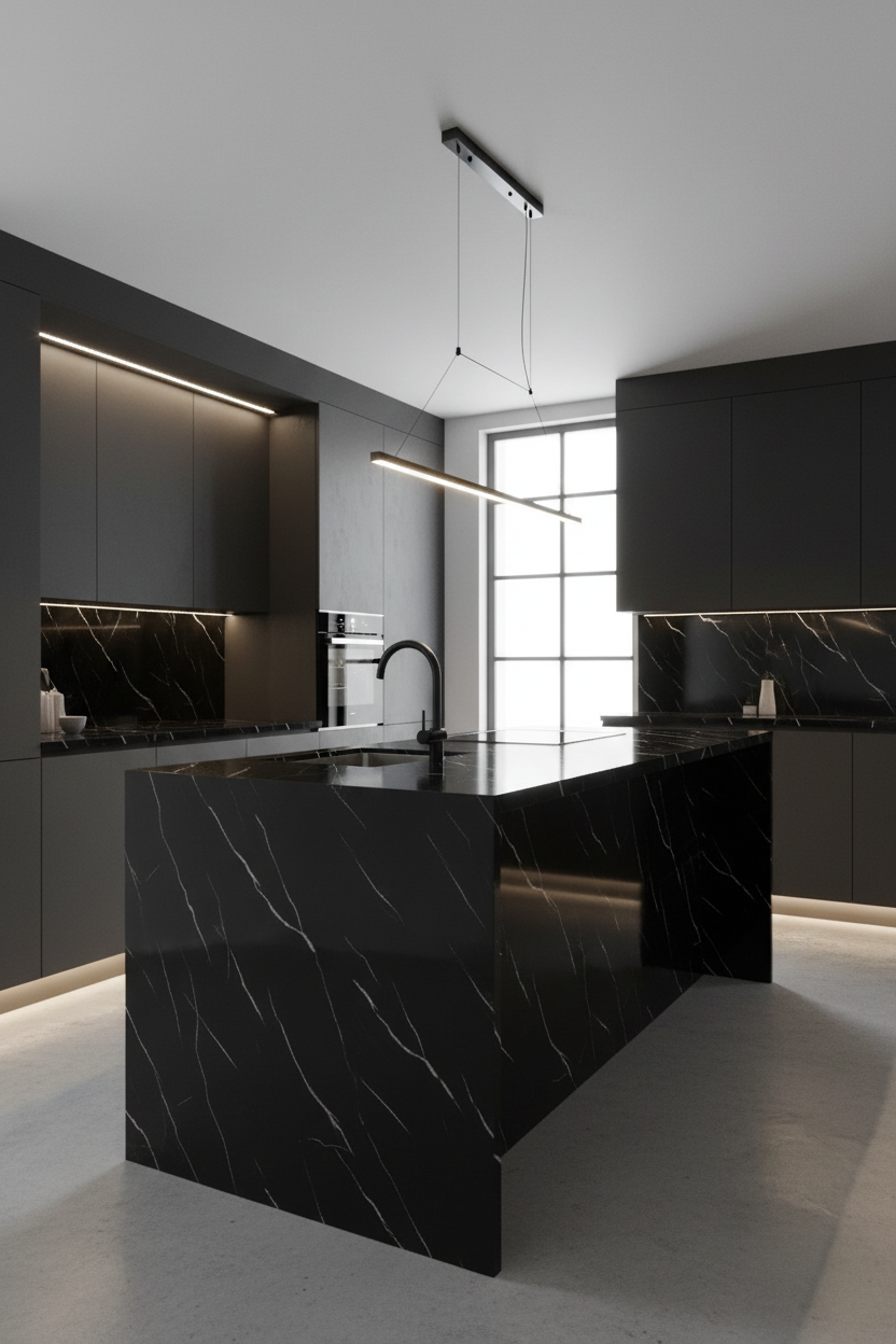 Panneau Mural UV en PVC effet marbre, Noir ligne blanche , 4x8 pied 3mm | Panore - Panore