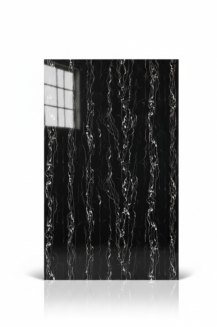 Panneau Mural UV en PVC effet marbre, Noir vague blanche , 4x8 pied 3mm - Panore