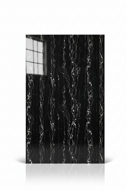 Panneau Mural UV en PVC effet marbre, Noir vague blanche , 4x8 pied 3mm - Panore