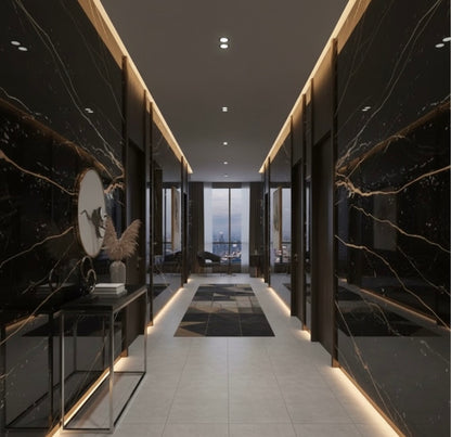 Panneau Mural UV en PVC effet marbre, Noir veine dorée, 4x8 pied 3mm | Panore - Panore