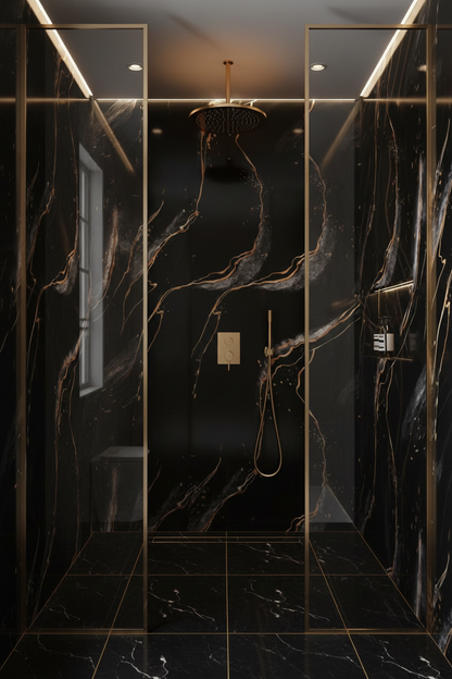 Panneau Mural UV en PVC effet marbre, Noir veine dorée, 4x8 pied 3mm | Panore - Panore