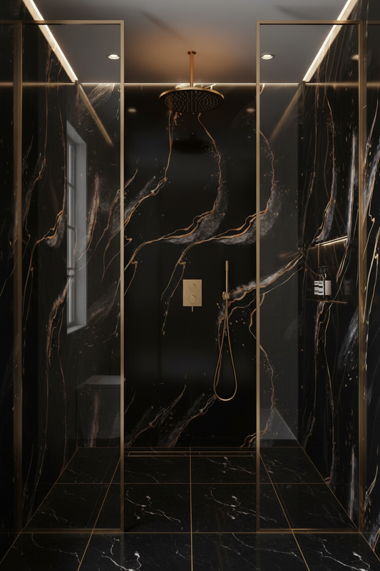 Panneau Mural UV en PVC effet marbre, Noir veine dorée, 4x8 pied 3mm | Panore - Panore