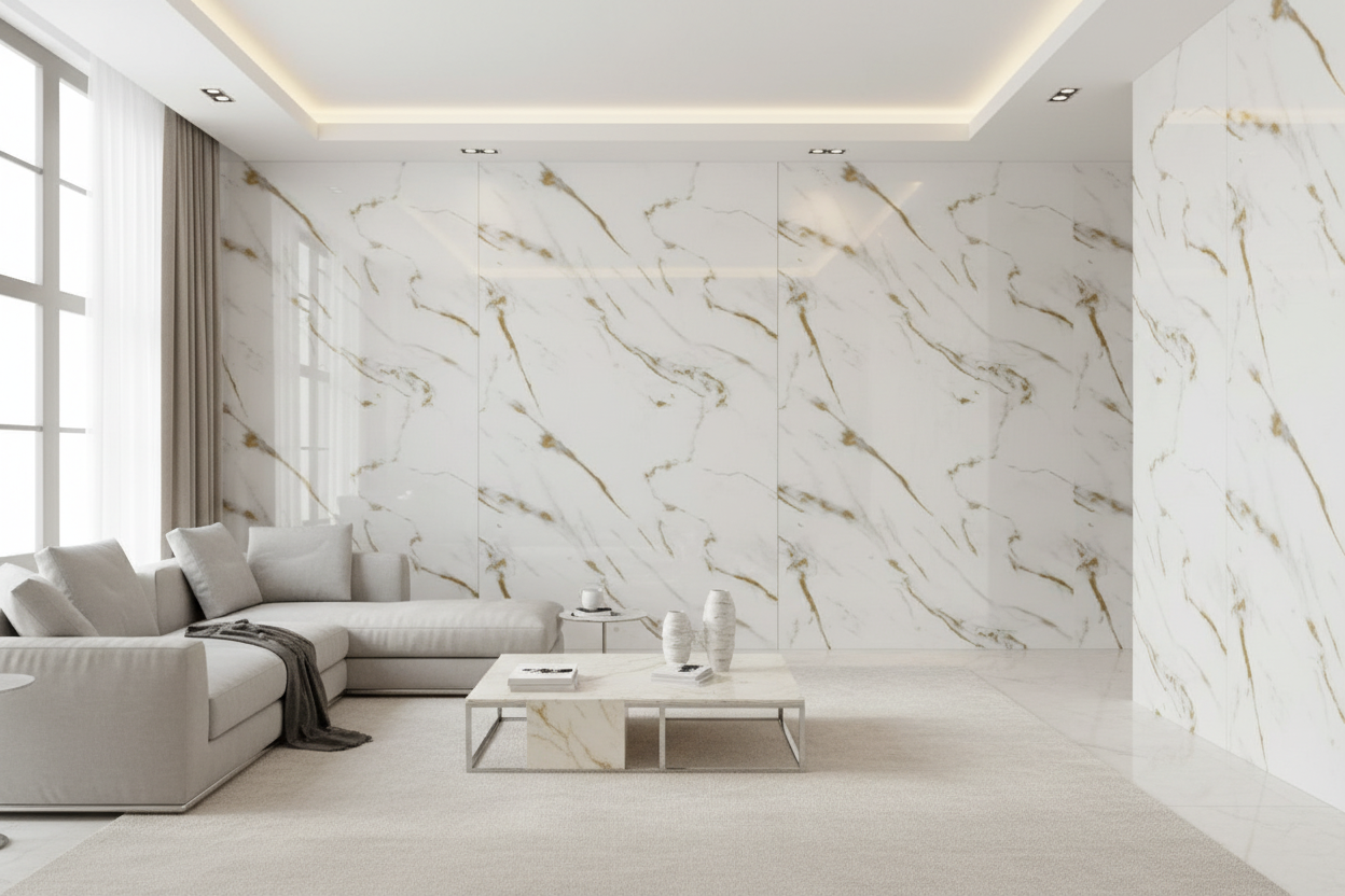 Panneau Mural UV en PVC effet marbre, Nuage d'or , 4x8 pied 3mm | Panore - Panore