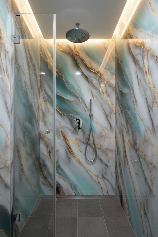 Panneau Mural UV en PVC effet marbre, Ocean d'or , 4x8 pied 3mm - Panore