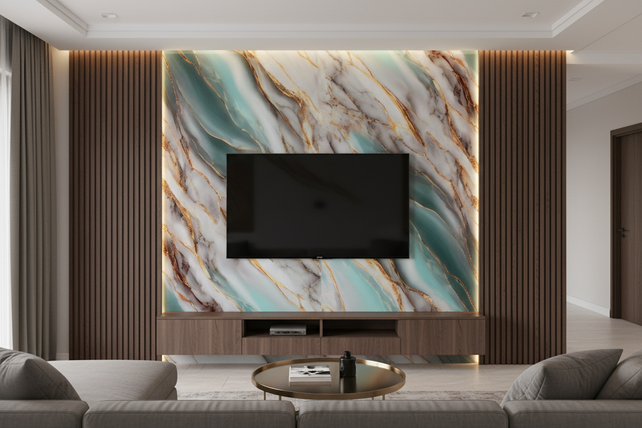 Panneau Mural UV en PVC effet marbre, Ocean d'or , 4x8 pied 3mm - Panore