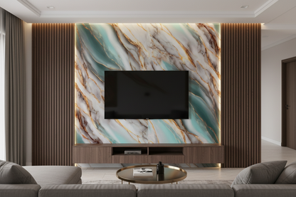 Panneau Mural UV en PVC effet marbre, Ocean d'or , 4x8 pied 3mm - Panore