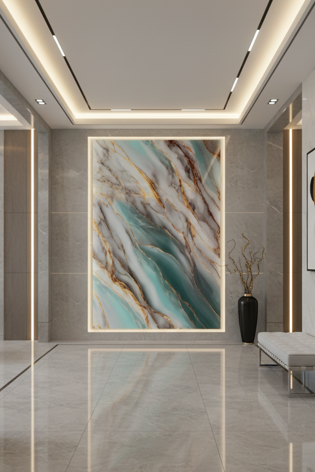 Panneau Mural UV en PVC effet marbre, Ocean d'or , 4x8 pied 3mm - Panore