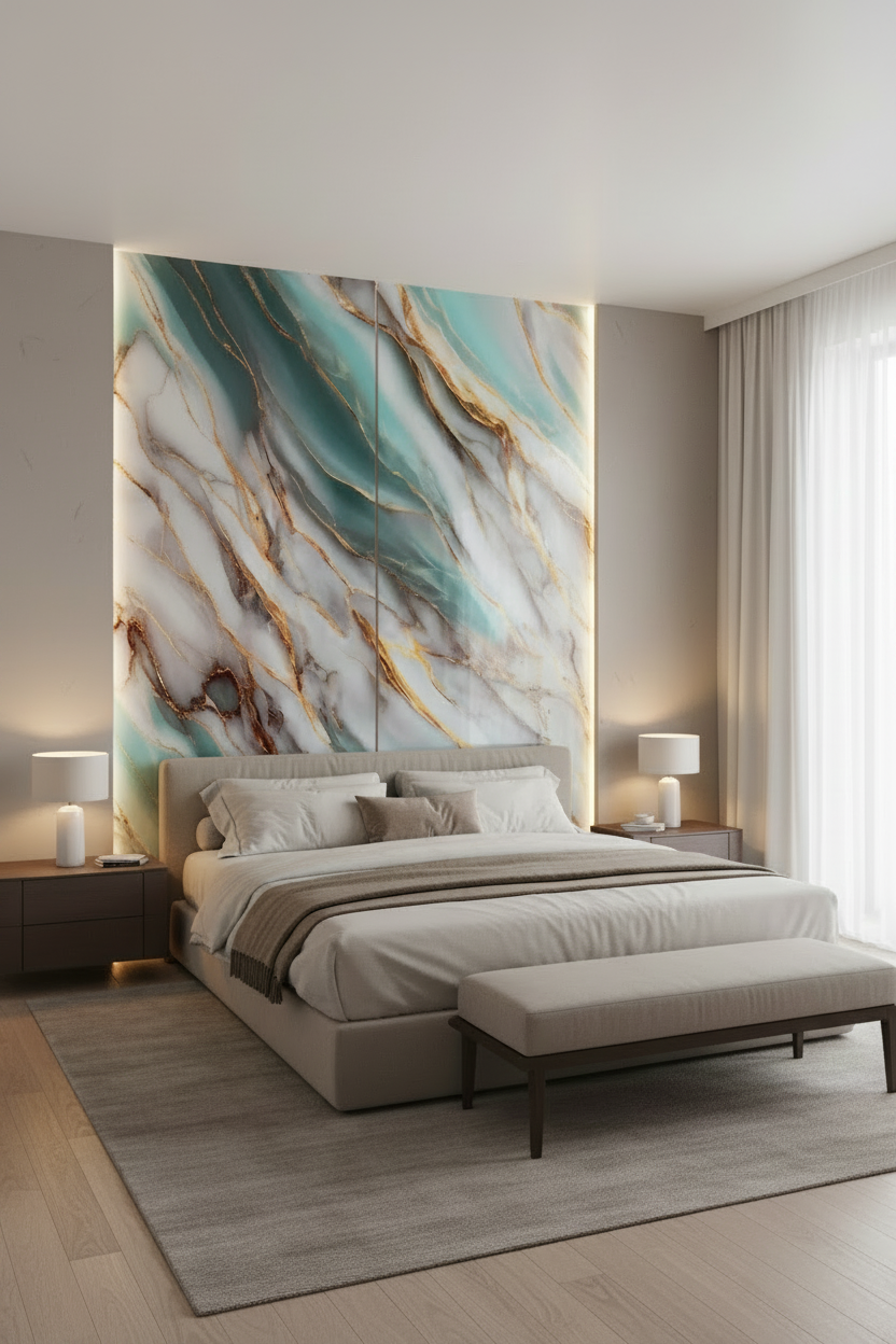 Panneau Mural UV en PVC effet marbre, Ocean d'or , 4x8 pied 3mm - Panore