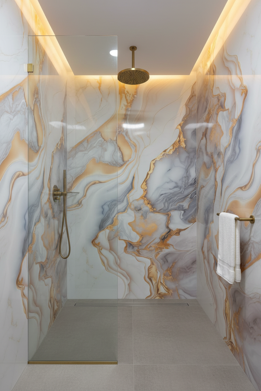 Panneau Mural UV en PVC effet marbre, Or aquatique , 4x8 pied 3mm - Panore